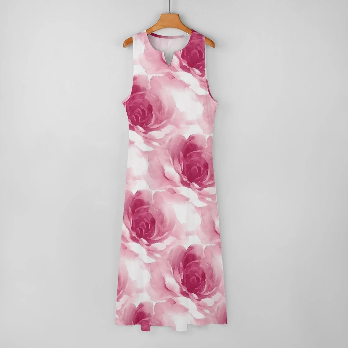 Women's Sleeveless Scoop-Neck Maxi Dress - Watercolor Rose Print - view 6