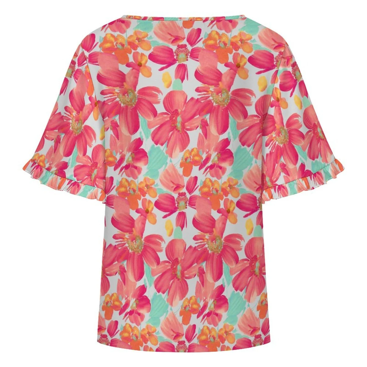 Women's Flutter Sleeve Crew Neck Tee - Tropical Lily Print - view 5