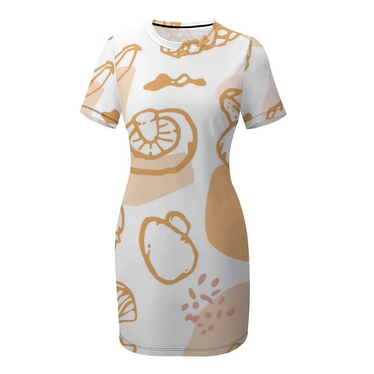 Women's Crew Neck Short Sleeve Bodycon T-Shirt Dress - Seashell Line Art Print - view 5