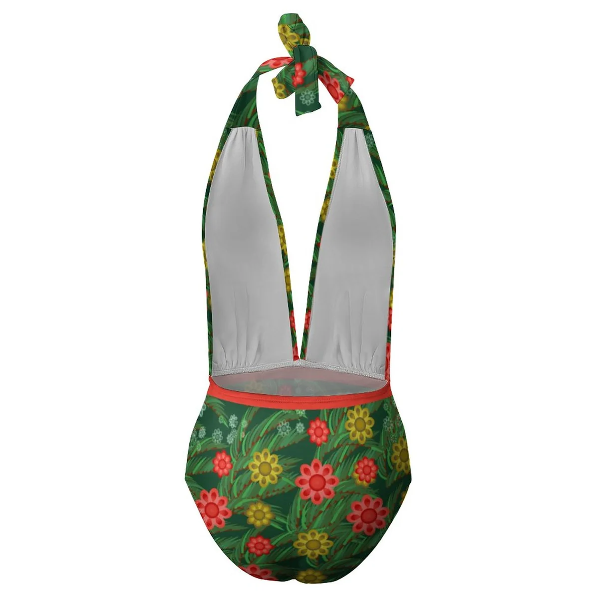 Women's Plunge Halter Belted One-Piece Swimsuit - Festive Folk Floral Print - view 2