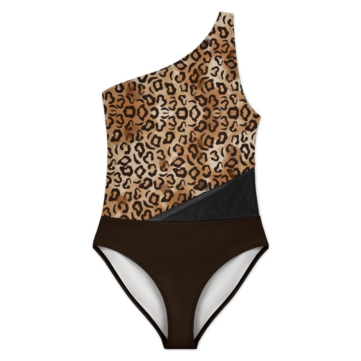 Women's One-Shoulder Mesh Panel One-Piece Swimsuit - Leopard Print - view 4