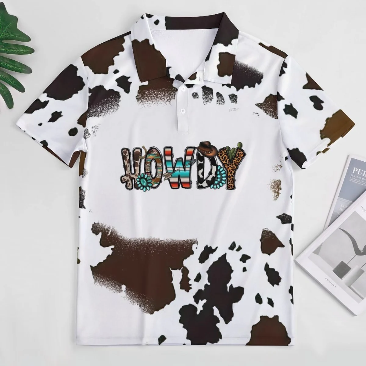 Men's Short Sleeve Polo Shirt - Howdy Cow Print - view 3