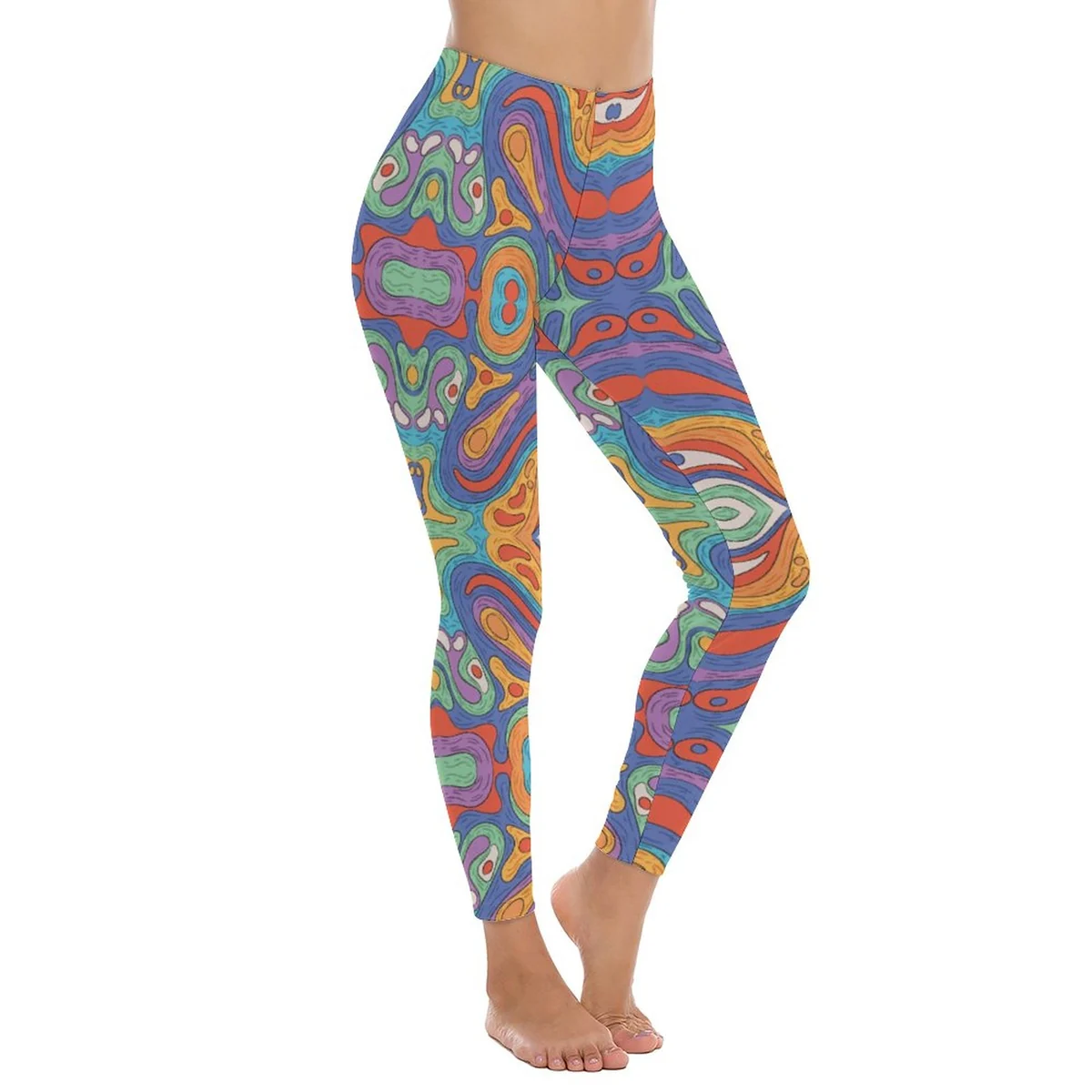 Women's High-Waist Yoga Leggings - Psychedelic Contour Lines Print - view 4