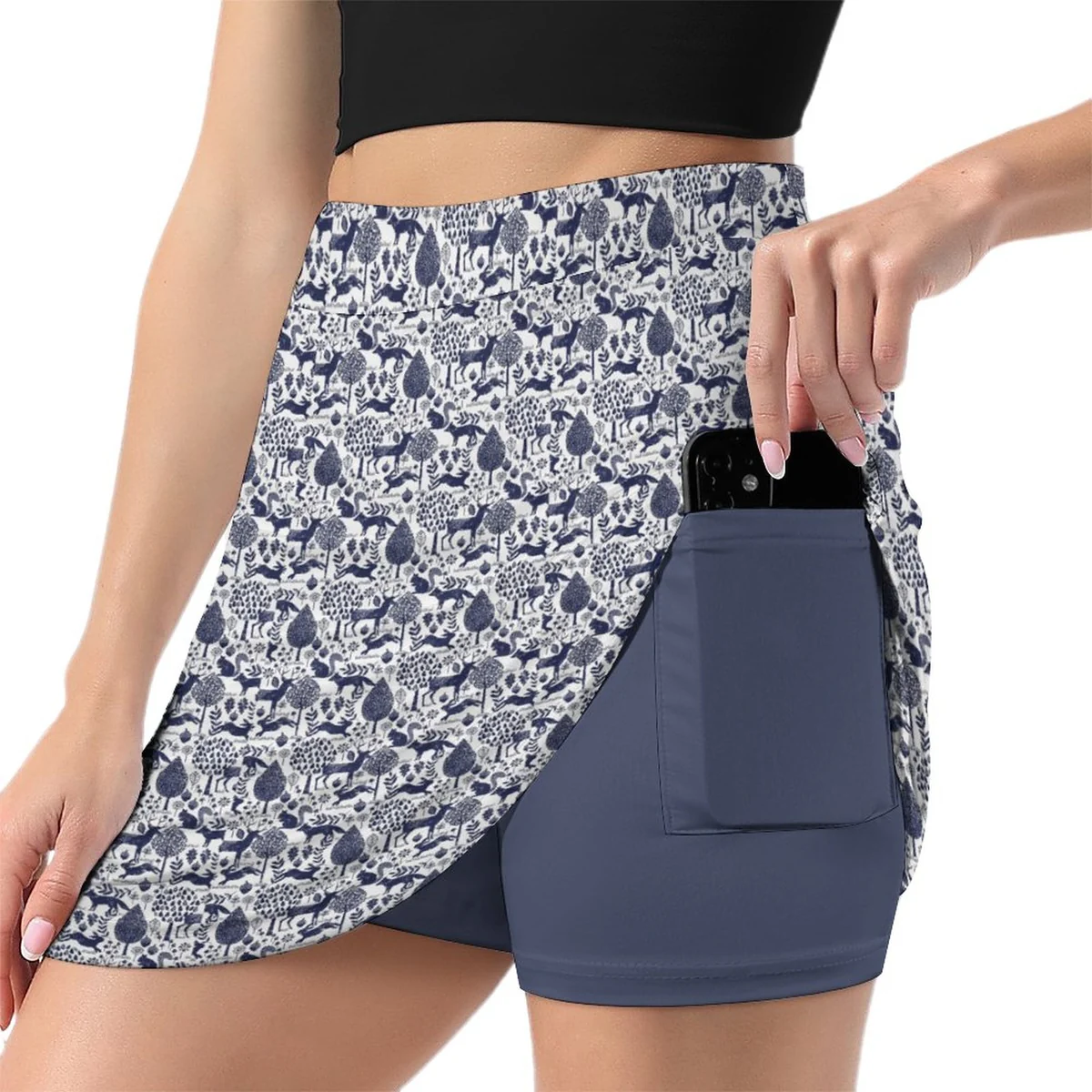 Women's Wrap Front Skort with Phone Pocket - Delft Paisley Print