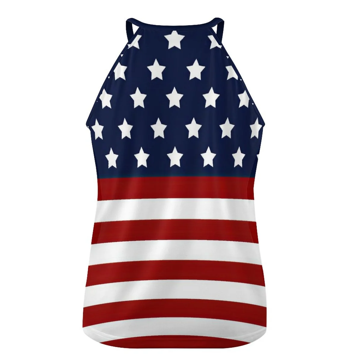Women's High Neck Racer Halter Tank Top - Classic American Flag Print - view 5