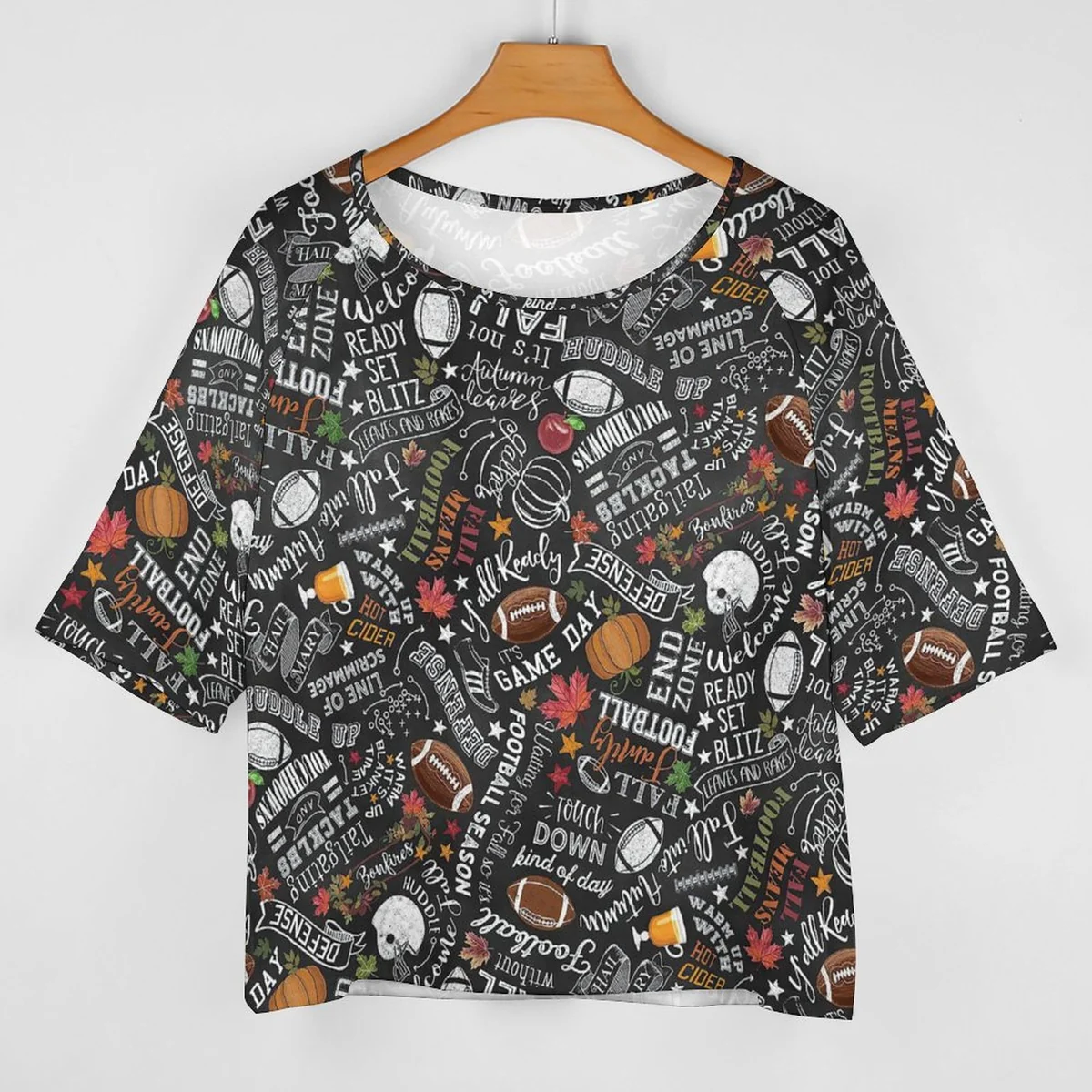 Women's Off-Shoulder Half Sleeve Tee - Game Day Sports Print - view 3