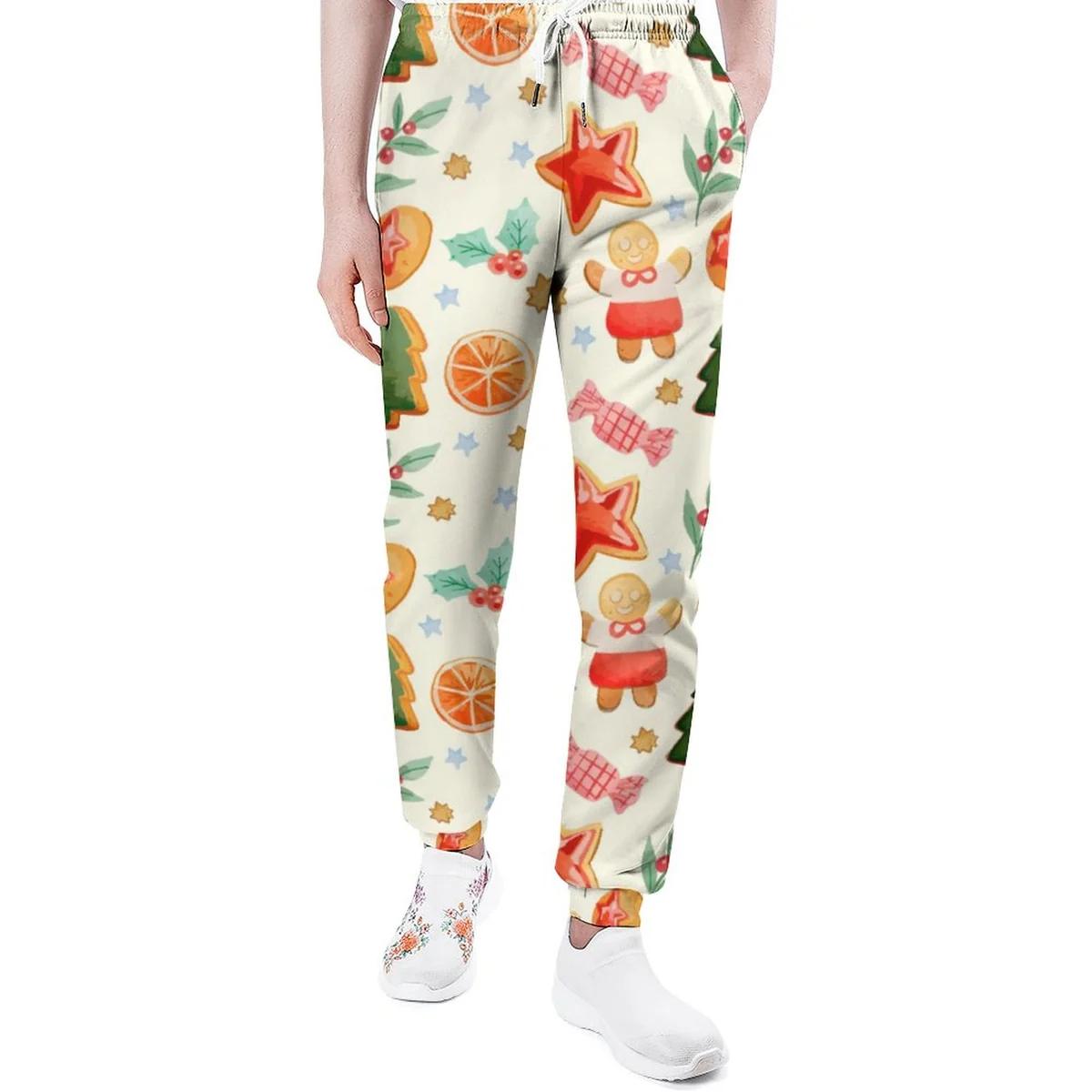Women's Cuffed Jogger Sweatpants - Gingerbread Cookie Print