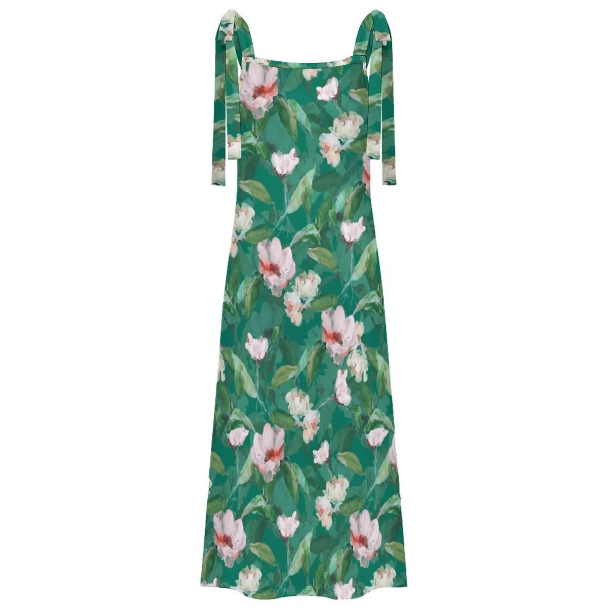 Women's Tie-Shoulder Maxi Dress - Magnolia Leaf Print - view 6