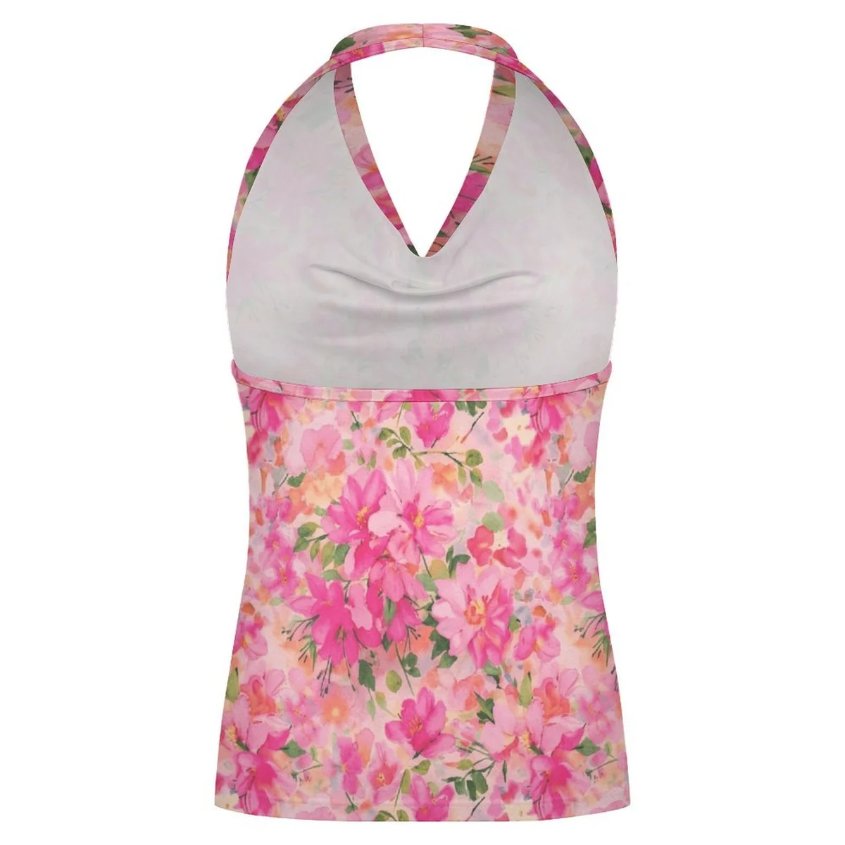 Women's Cowl Neck Halter Top - Pink Floral Cluster Print - view 5