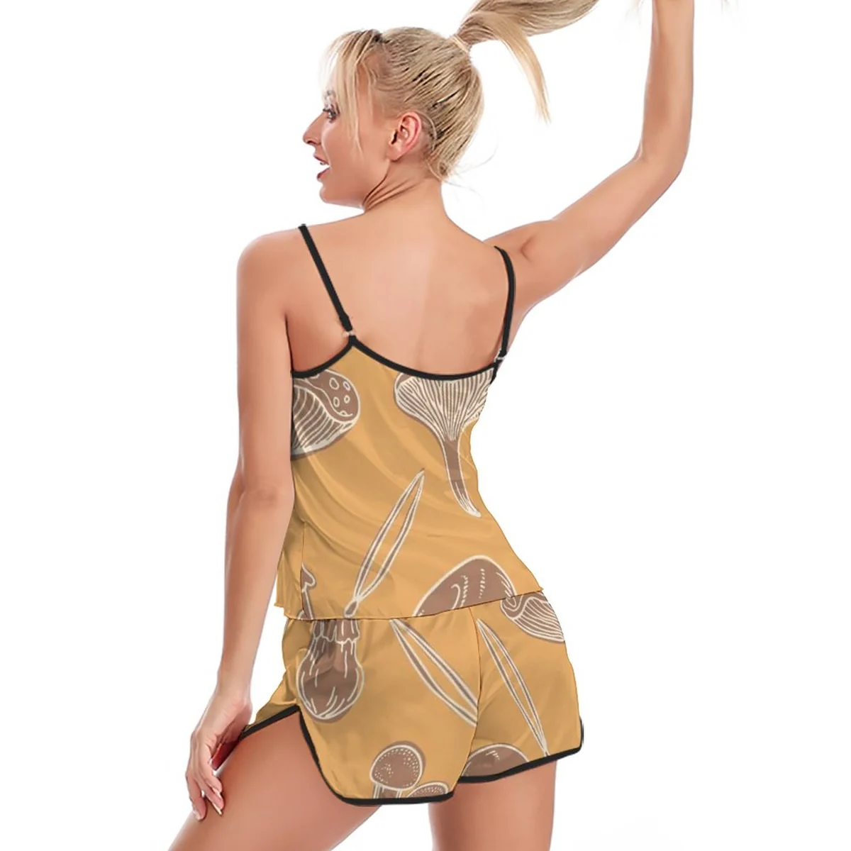 Women's Cami and Shorts Lounge Set - Golden Feather Line Art Graphic - view 3