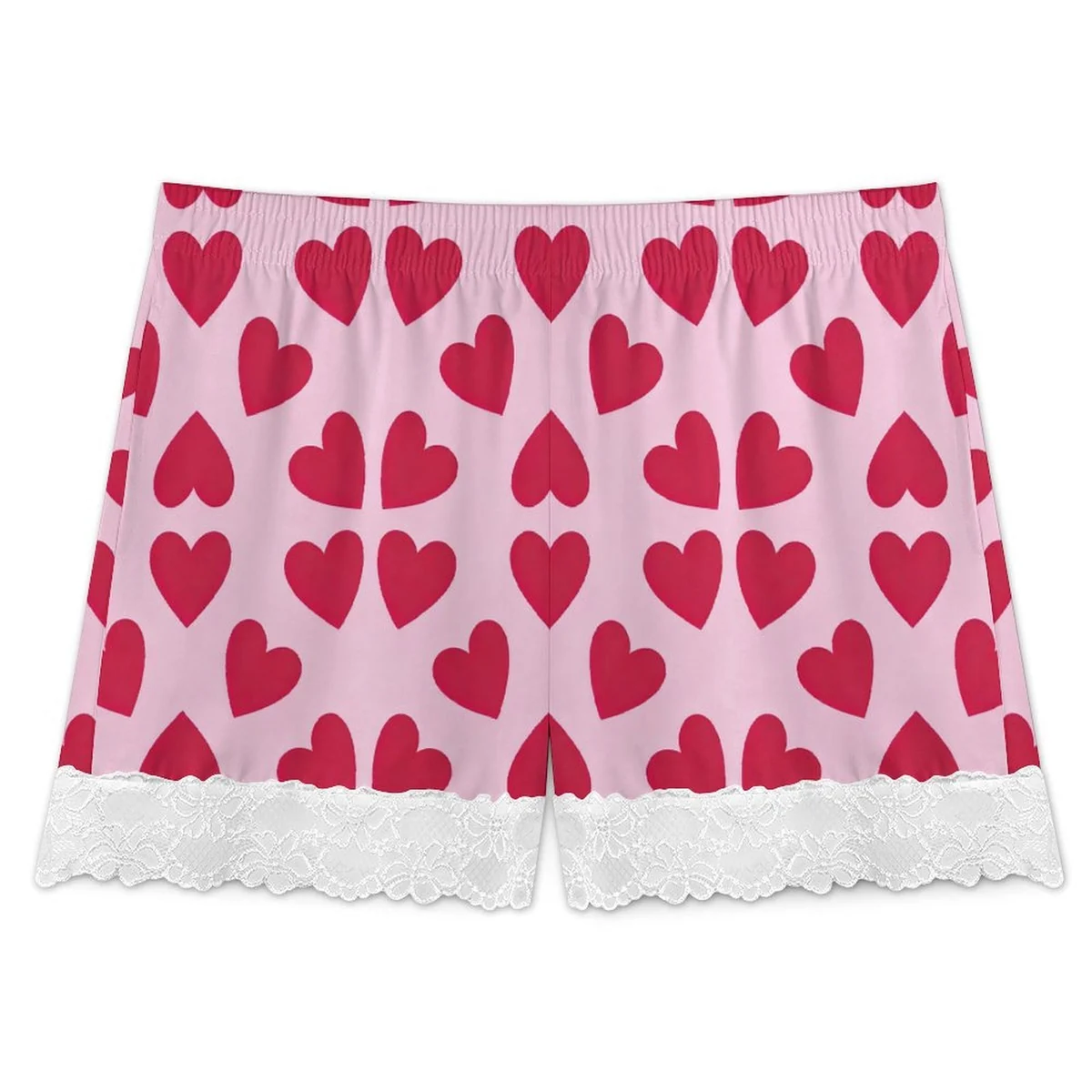 Women's Lace Hem Pajama Shorts - Big Red Hearts Print - view 3