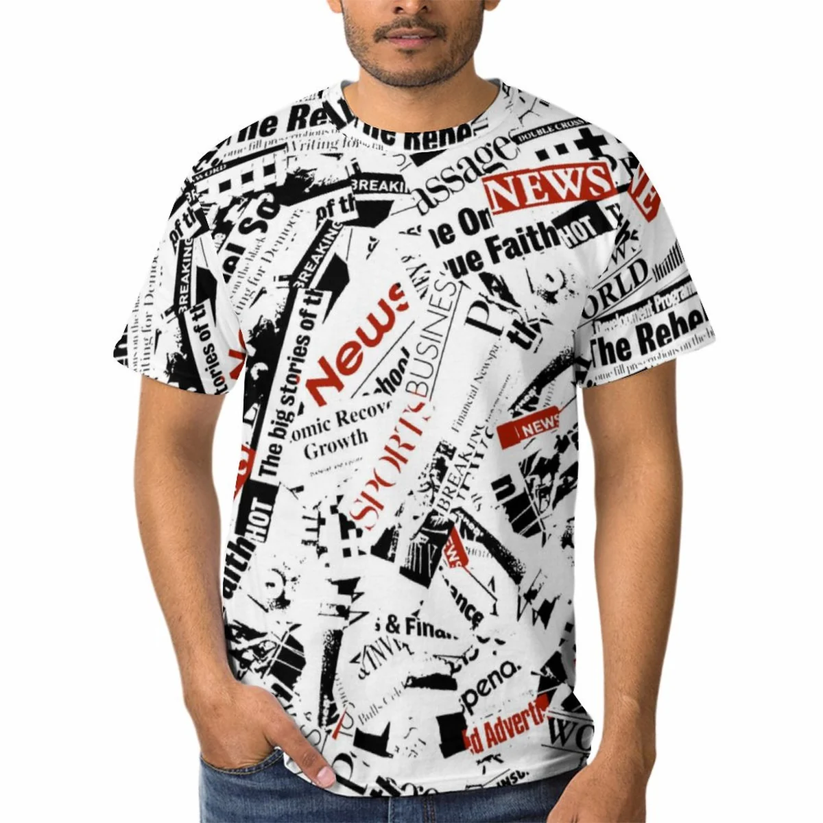 Unisex Crew Neck Short Sleeve Tee - Newsprint Collage Print