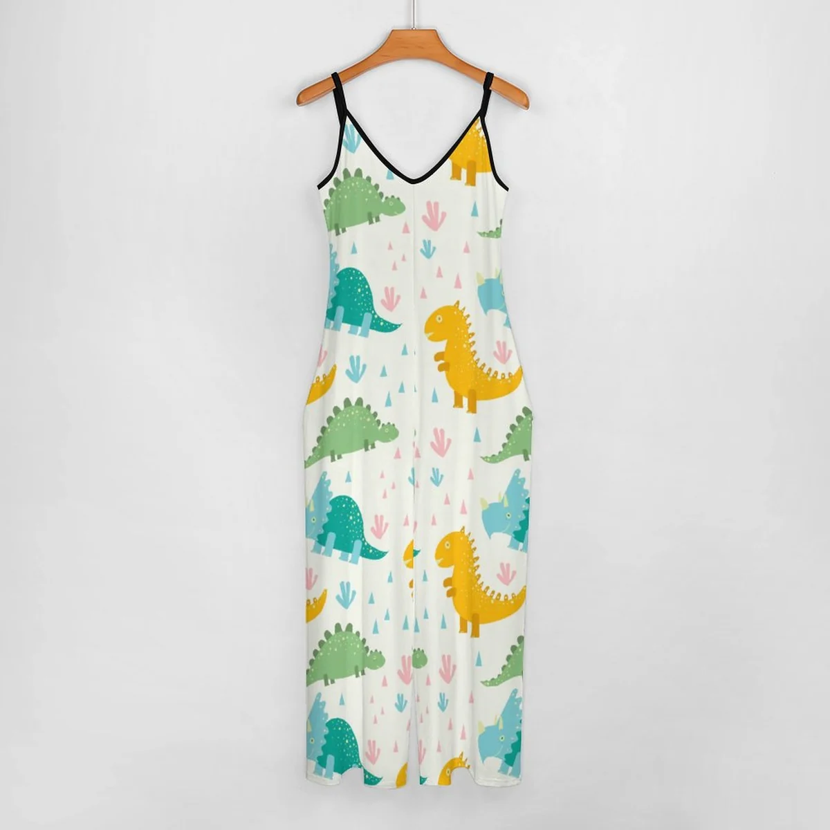 Women's Wide Leg Cami Jumpsuit - Cute Dinosaur Print - view 3