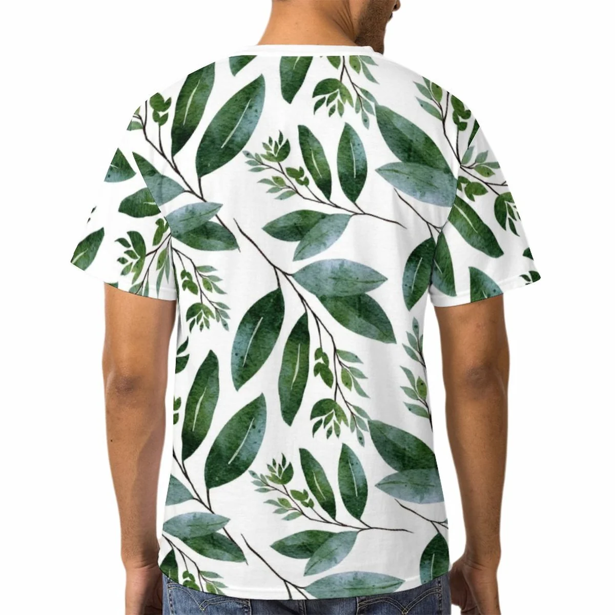 Unisex Crew Neck Short Sleeve Tee - Watercolor Leaf Branch Print - view 3
