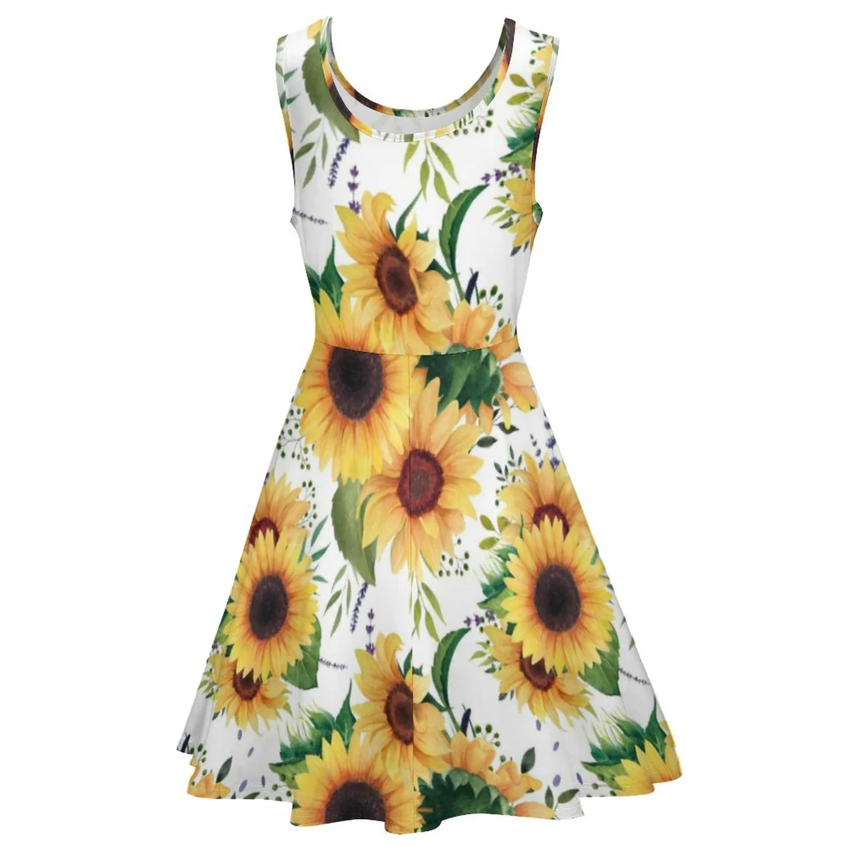 Women's Sleeveless Scoop-Neck Skater Dress - Sunflower Print - view 4