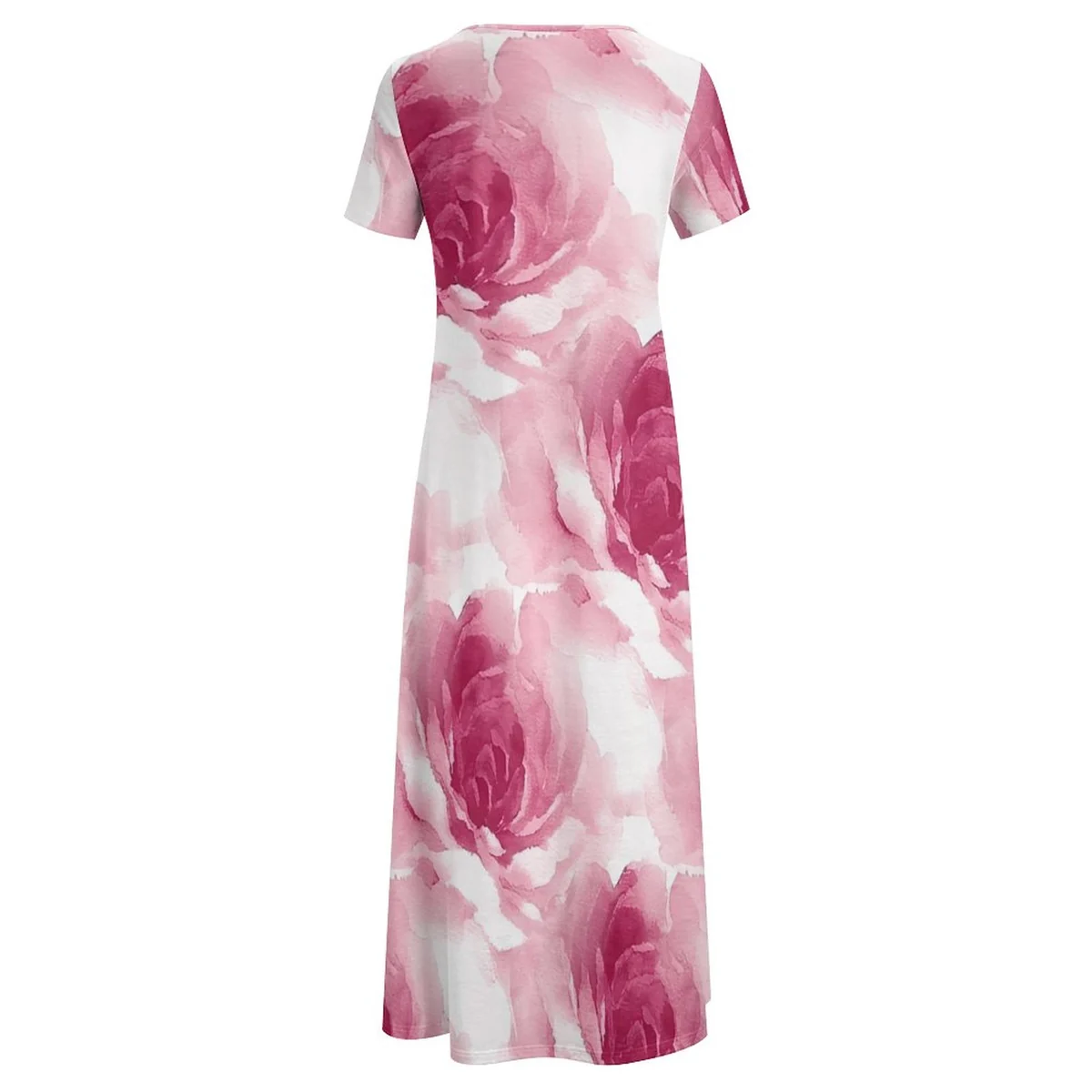 Women's Crew Neck Short Sleeve Maxi T-Shirt Dress - Watercolor Rose Print - view 4