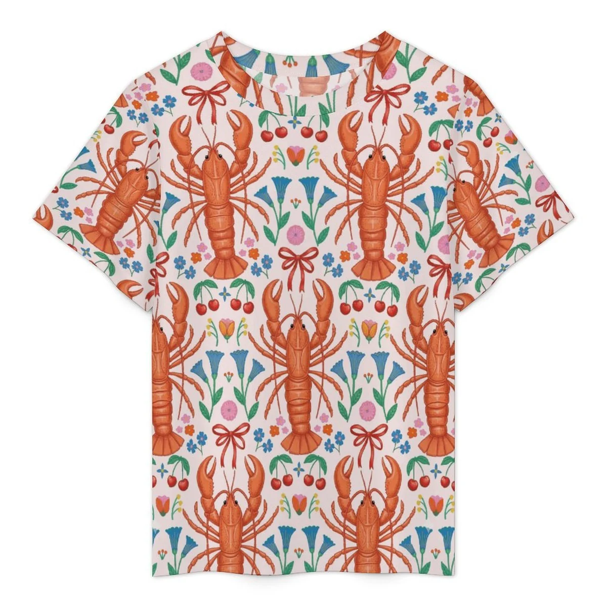 Women's Short Sleeve Mesh Crew Neck Tee - Lobster Folk Art Print - view 3