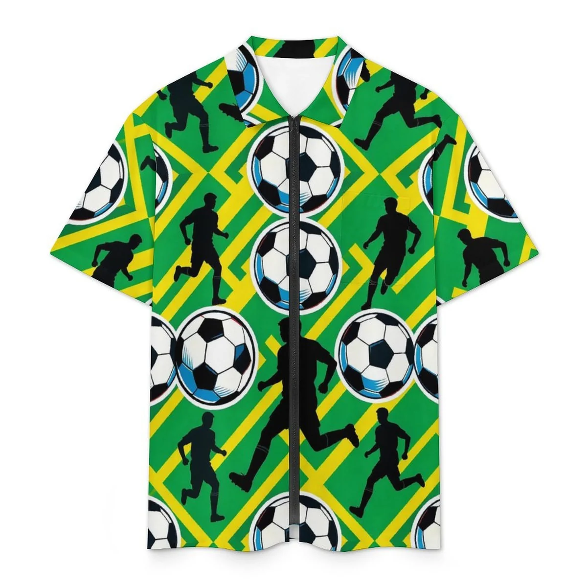 Unisex Short Sleeve Button-Up Camp Shirt - Soccer Player Stripe Print - view 3