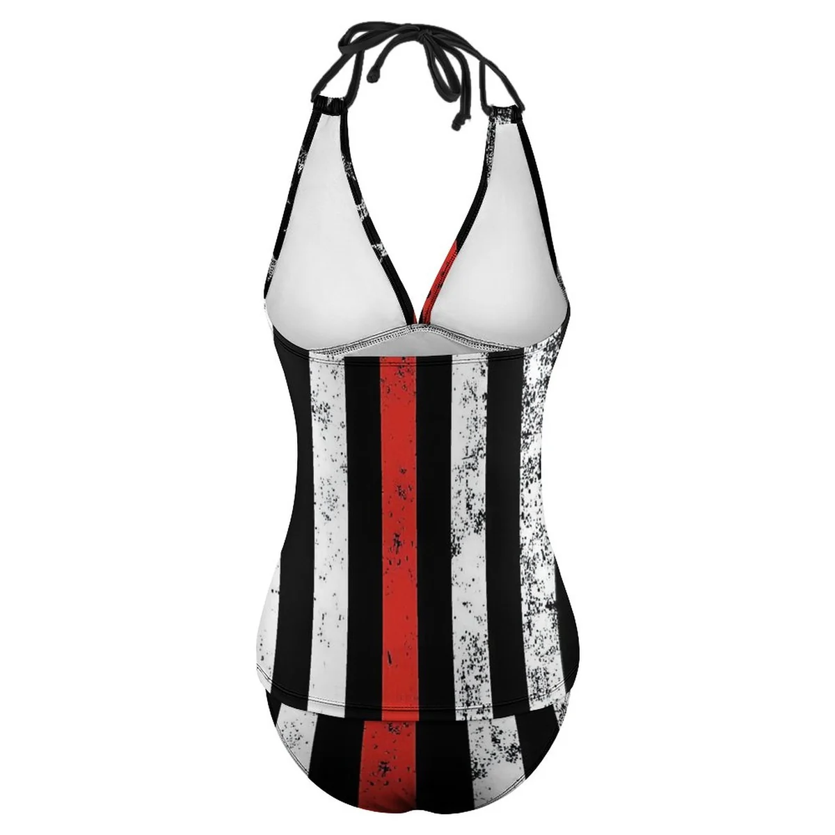 Women's Plunge Halter One-Piece Swimsuit - Thin Red Line Flag Graphic - view 5