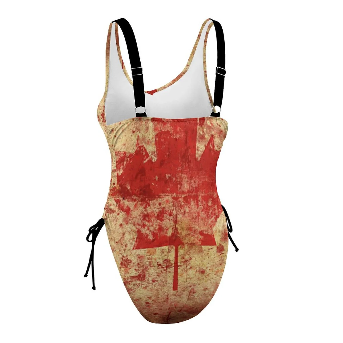 Women's Tie-Side One-Piece Swimsuit - Distressed Canadian Flag Print - view 8