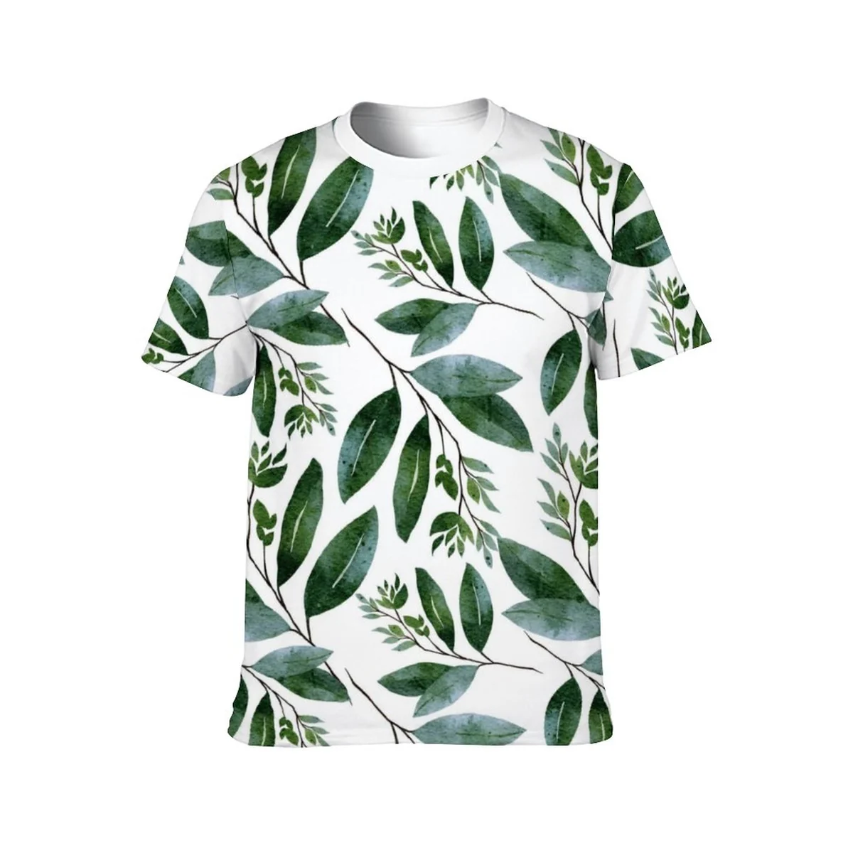 Unisex Crew Neck Short Sleeve Tee - Watercolor Leaf Branch Print - view 4