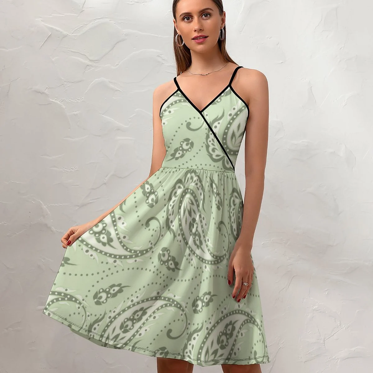 Women's Surplice Cami Skater Dress - Sage Paisley Print - view 4