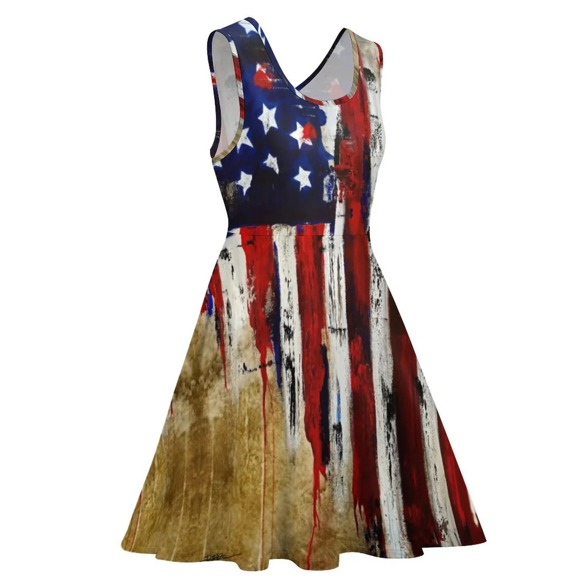 Women's Sleeveless Scoop-Neck Skater Dress - Rustic American Flag Print - view 3