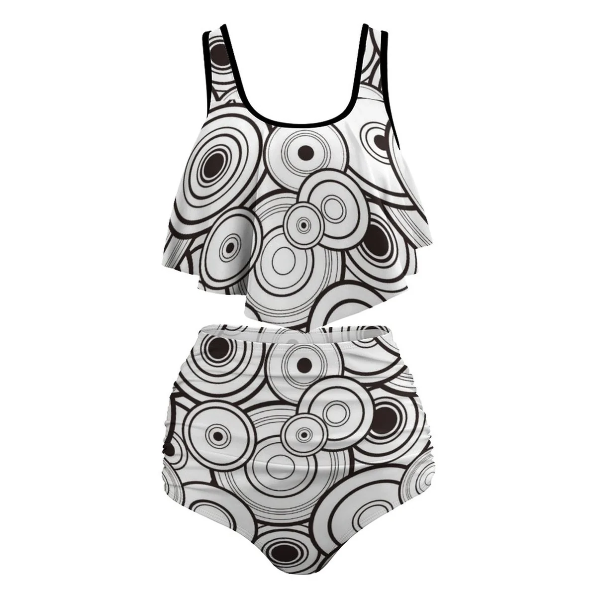 Women's Plus Size Flounce High-Waist Bikini Set - Concentric Circles Print - view 4