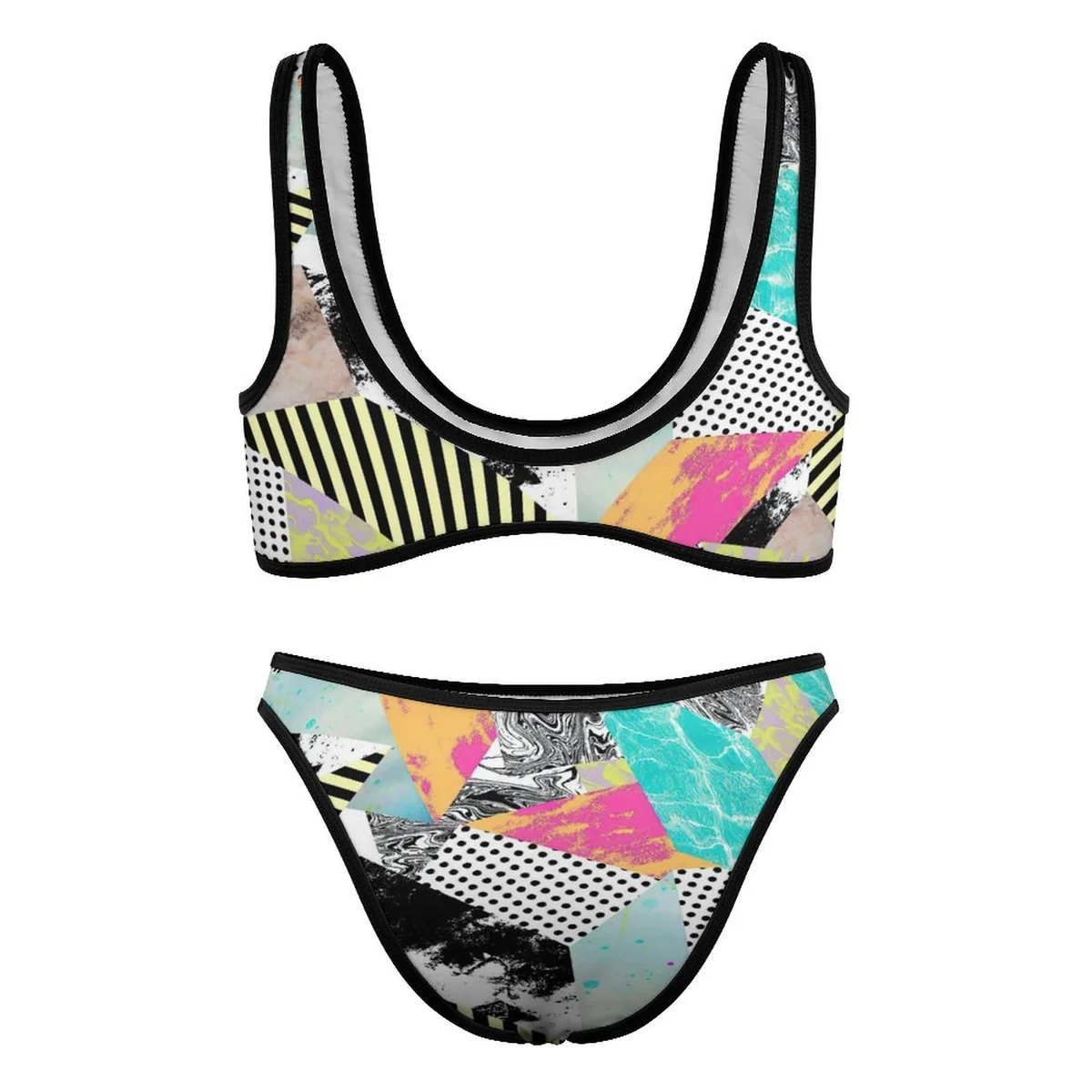 Women's Contrast Trim Sporty Bikini Set - Pop Art Collage Print - view 5