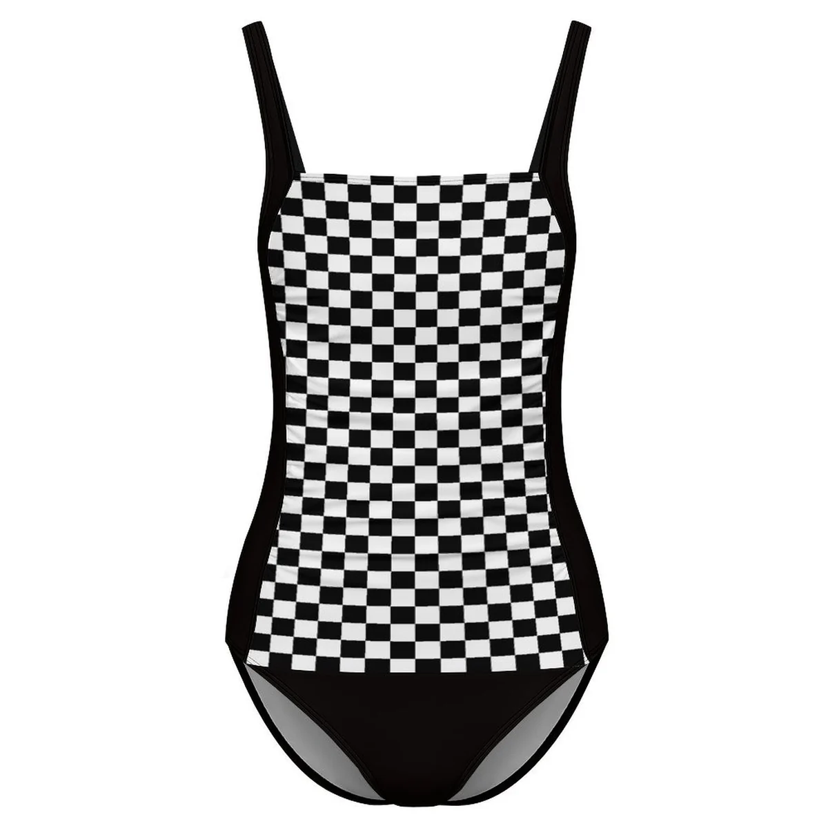 Women's Square-Neck Colorblock One-Piece Swimsuit - Checkerboard Print - view 5