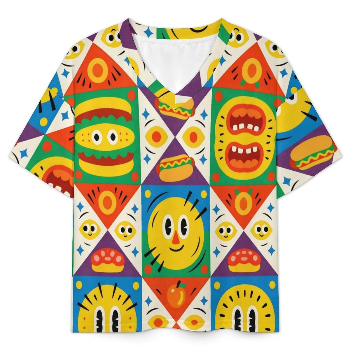 Women's Short Sleeve Pajama Shorts Set - Retro Smiley Mosaic Print - view 3