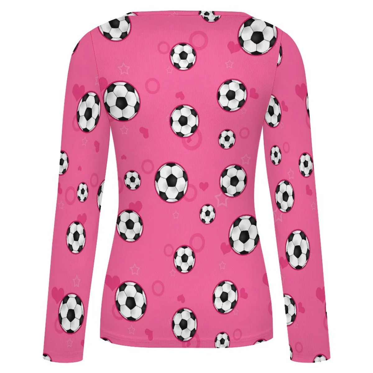 Women's Square-Neck Ribbed Long Sleeve Top - Soccer Ball Print - view 5