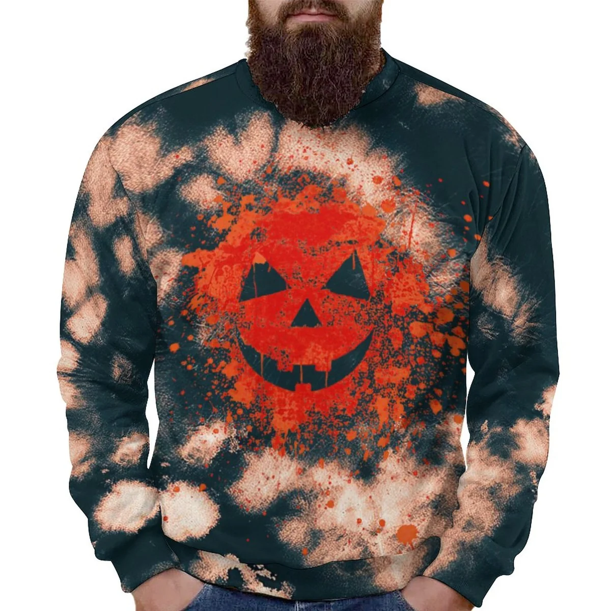 Unisex Crew Neck Sweatshirt - Bleached Jack-O-Lantern Print