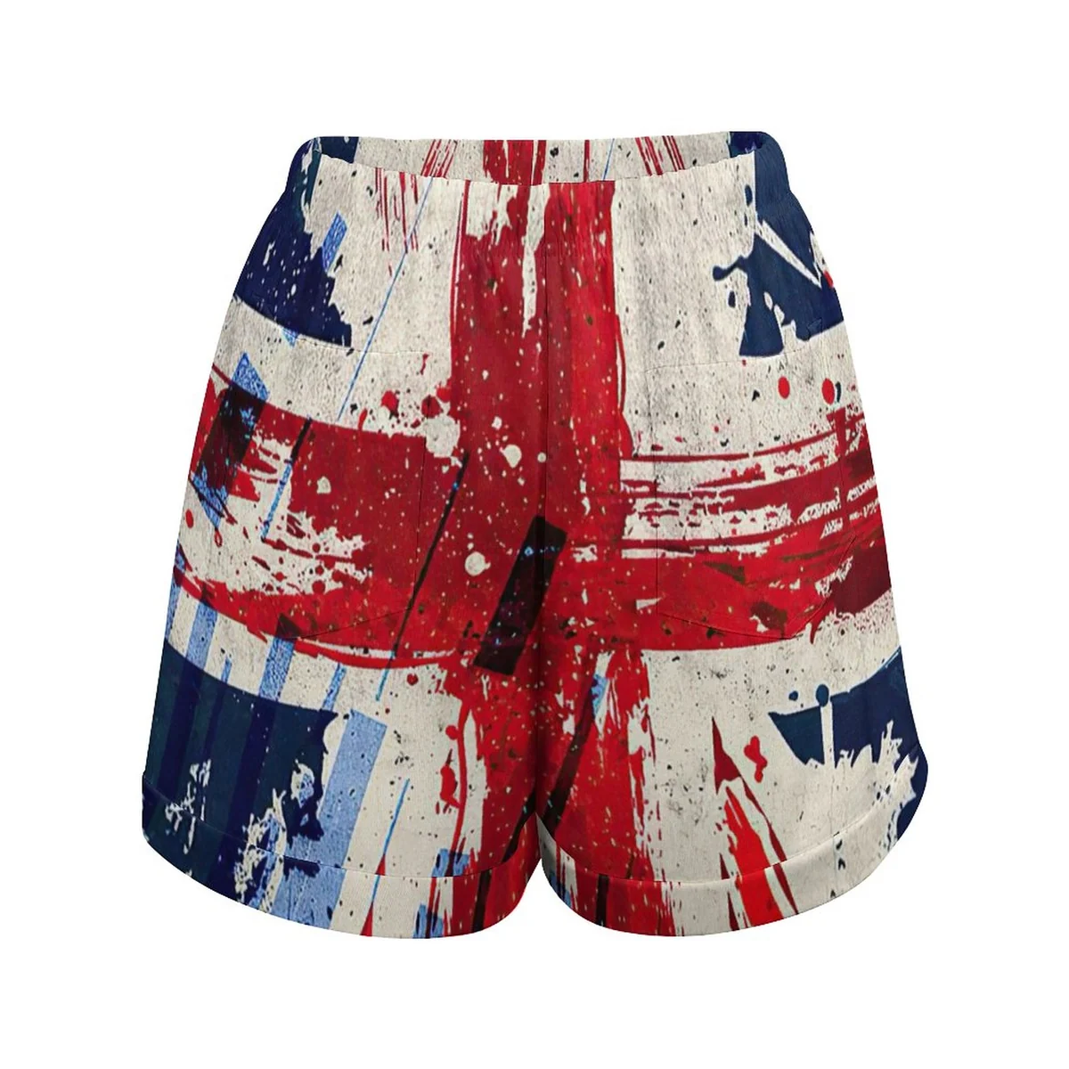Women's High-Waist Drawstring Lounge Shorts - Painted Union Jack Print - view 4