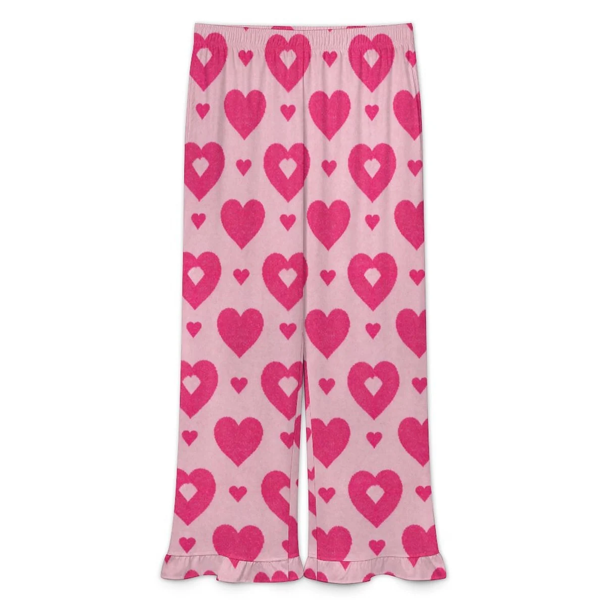 Women's Ruffle Hem Pajama Pants - Pink Heart Print - view 3