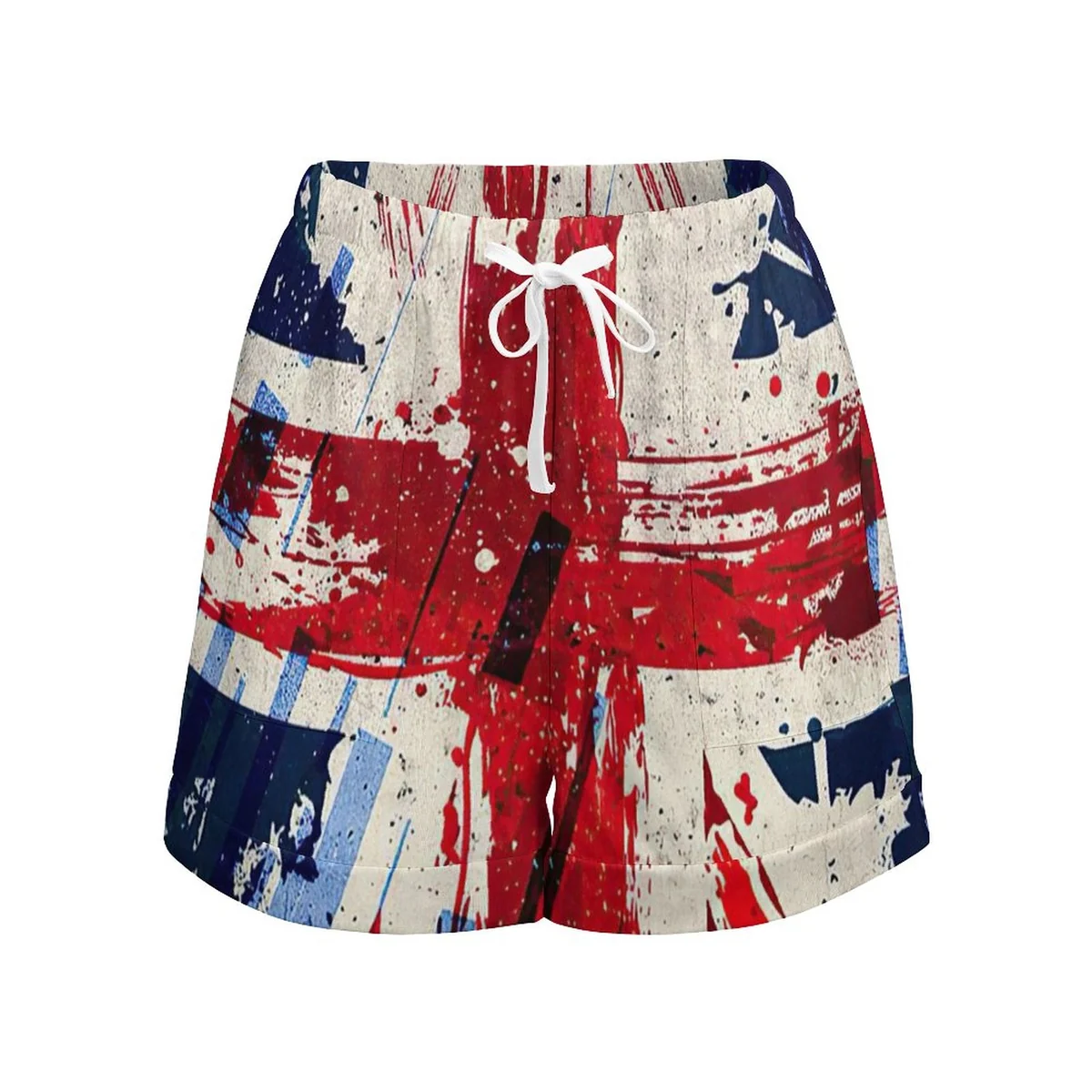 Women's High-Waist Drawstring Lounge Shorts - Painted Union Jack Print - view 3