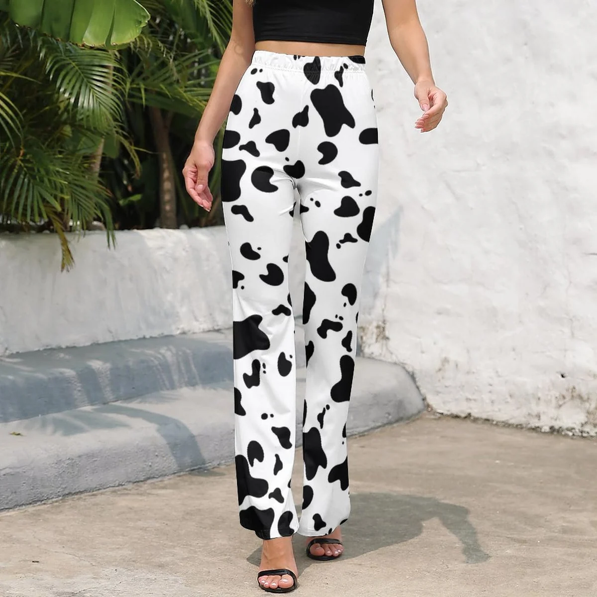 Women's High-Waist Flare Pants - Cow Print - view 3