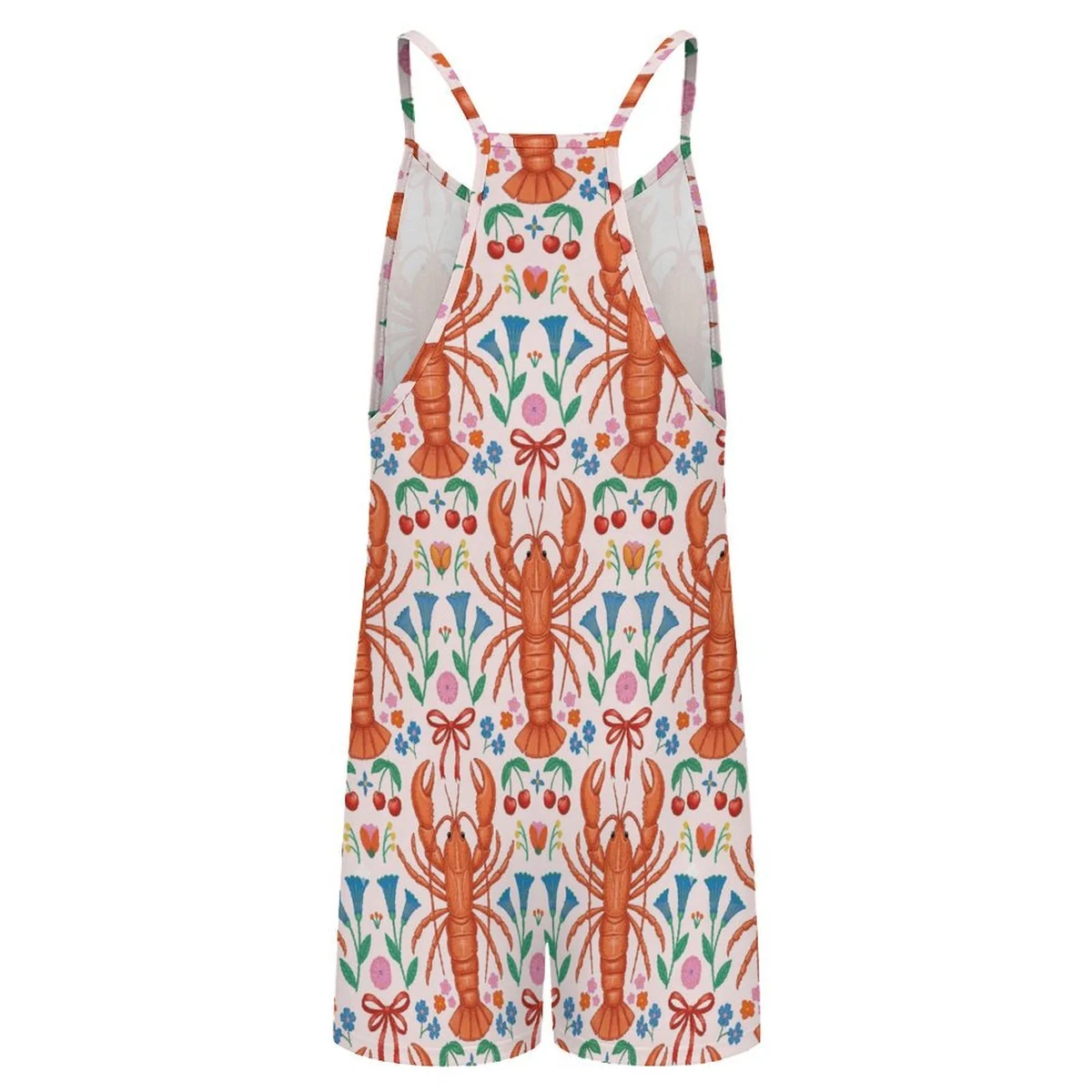 Women's Cami Romper with Pockets - Lobster Folk Art Print - view 5