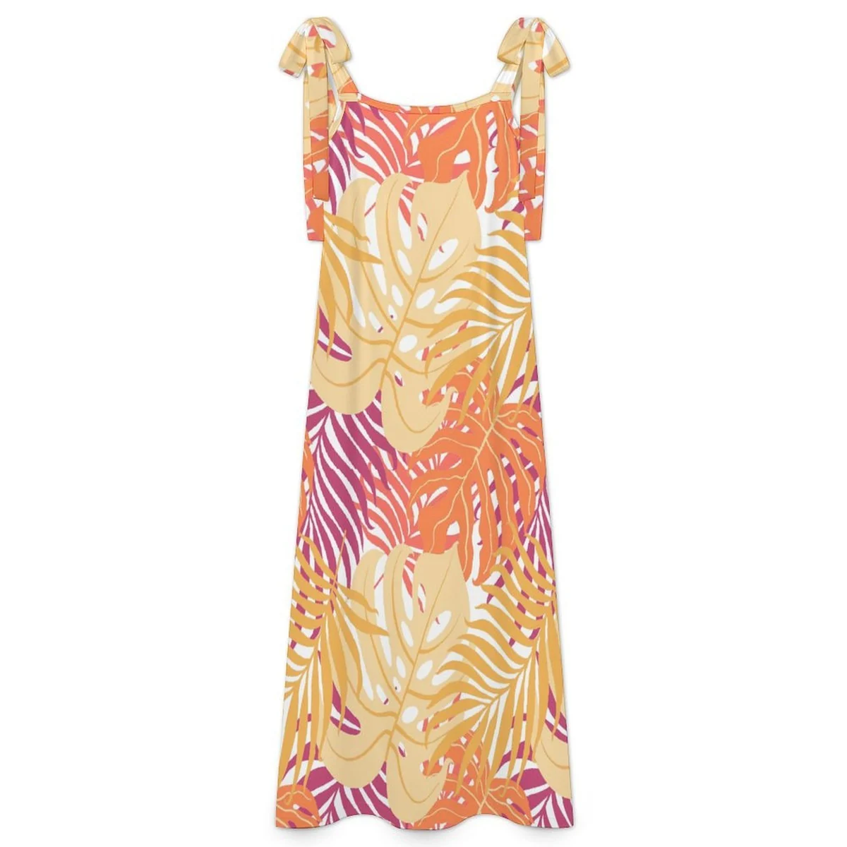Women's Tie-Shoulder Maxi Dress - Sunset Palm Leaf Print - view 5