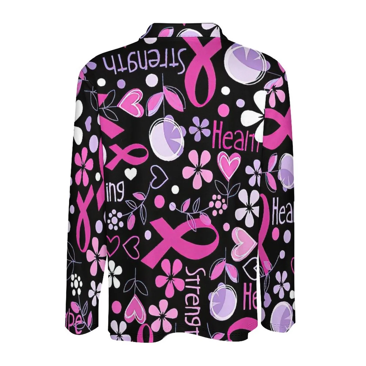 Men's Long Sleeve Polo Shirt - Pink Ribbon Strength Print - view 5