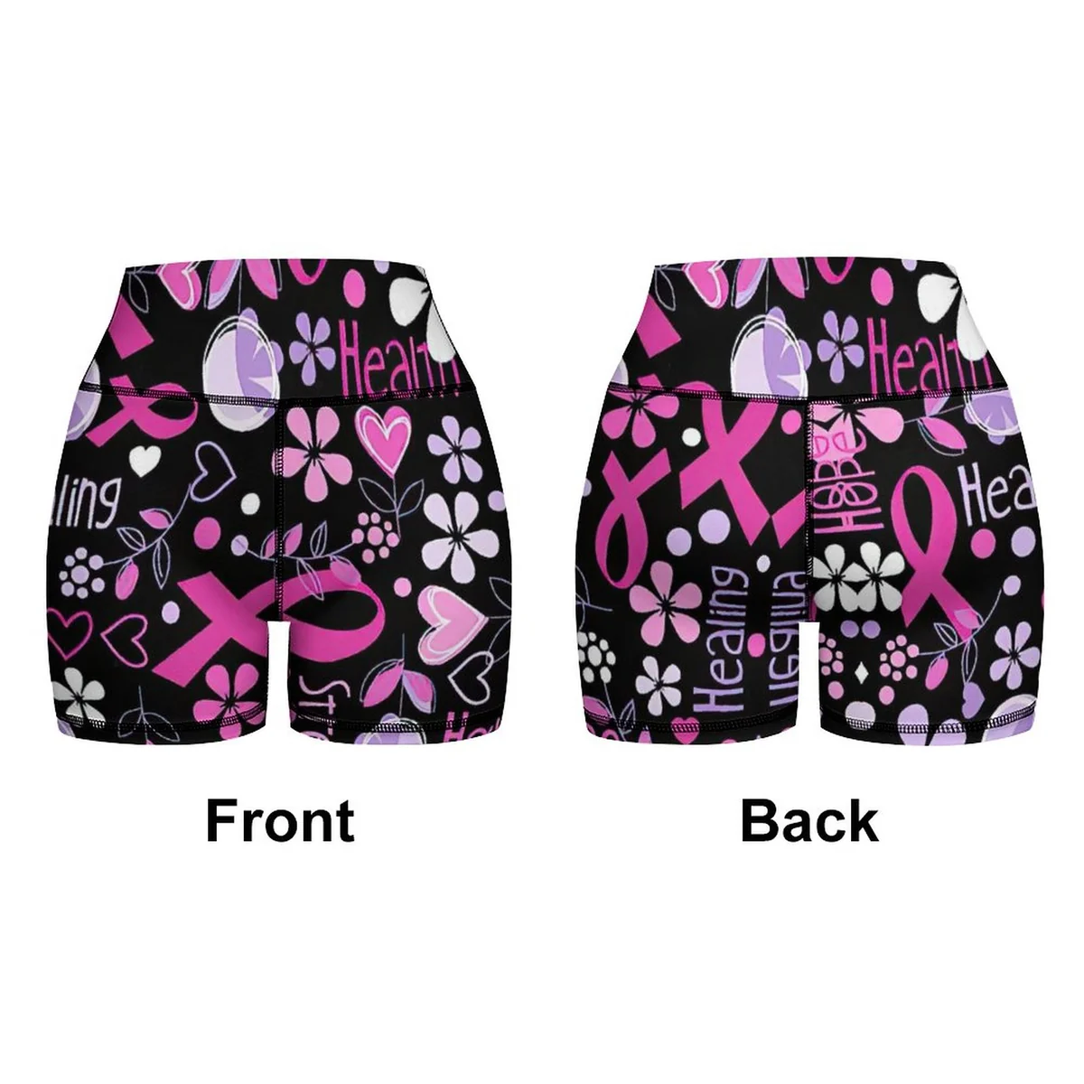 Women's Racerback Sports Bra and Bike Shorts Set - Pink Ribbon Healing Print - view 6