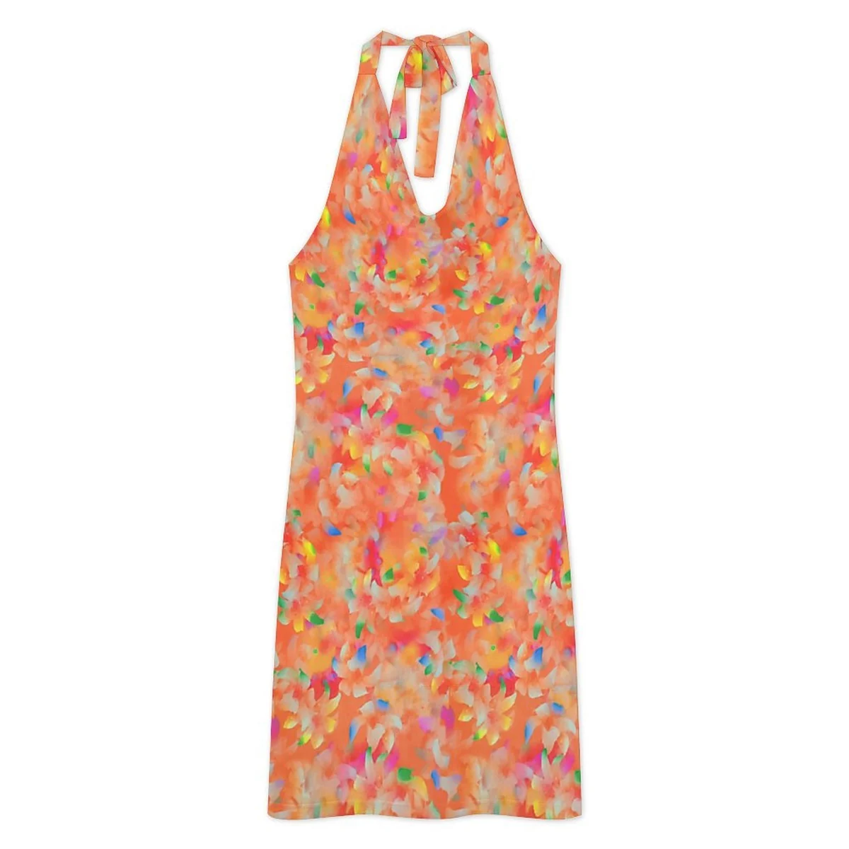 Women's Halter Mesh Bodycon Midi Dress - Confetti Terrazzo Print - view 3