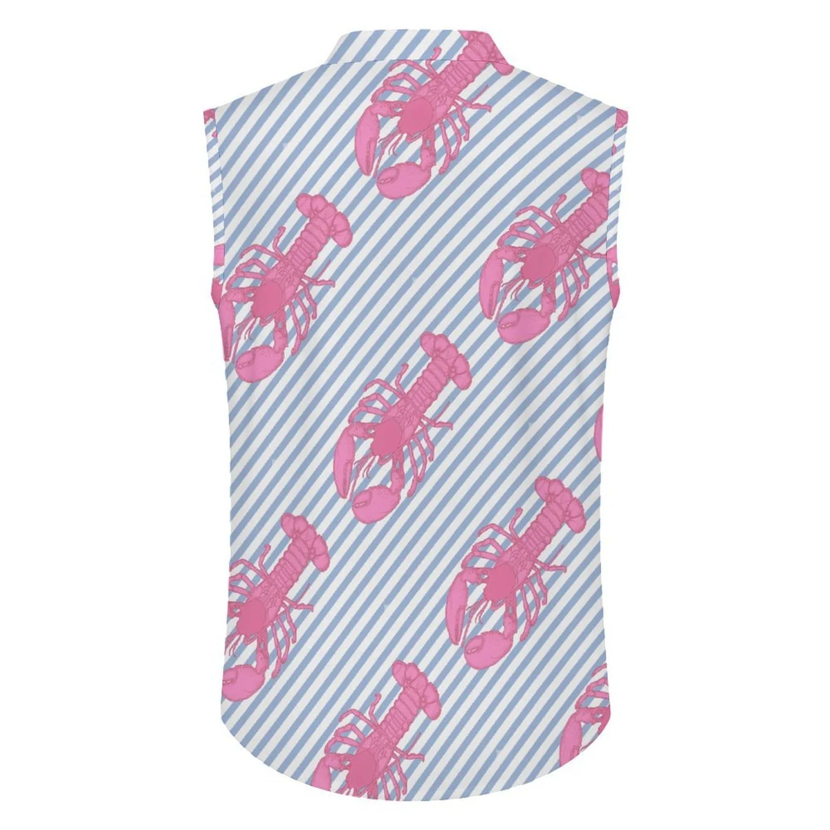 Men's Sleeveless Button-Up Shirt - Pink Lobster Stripe Print - view 5