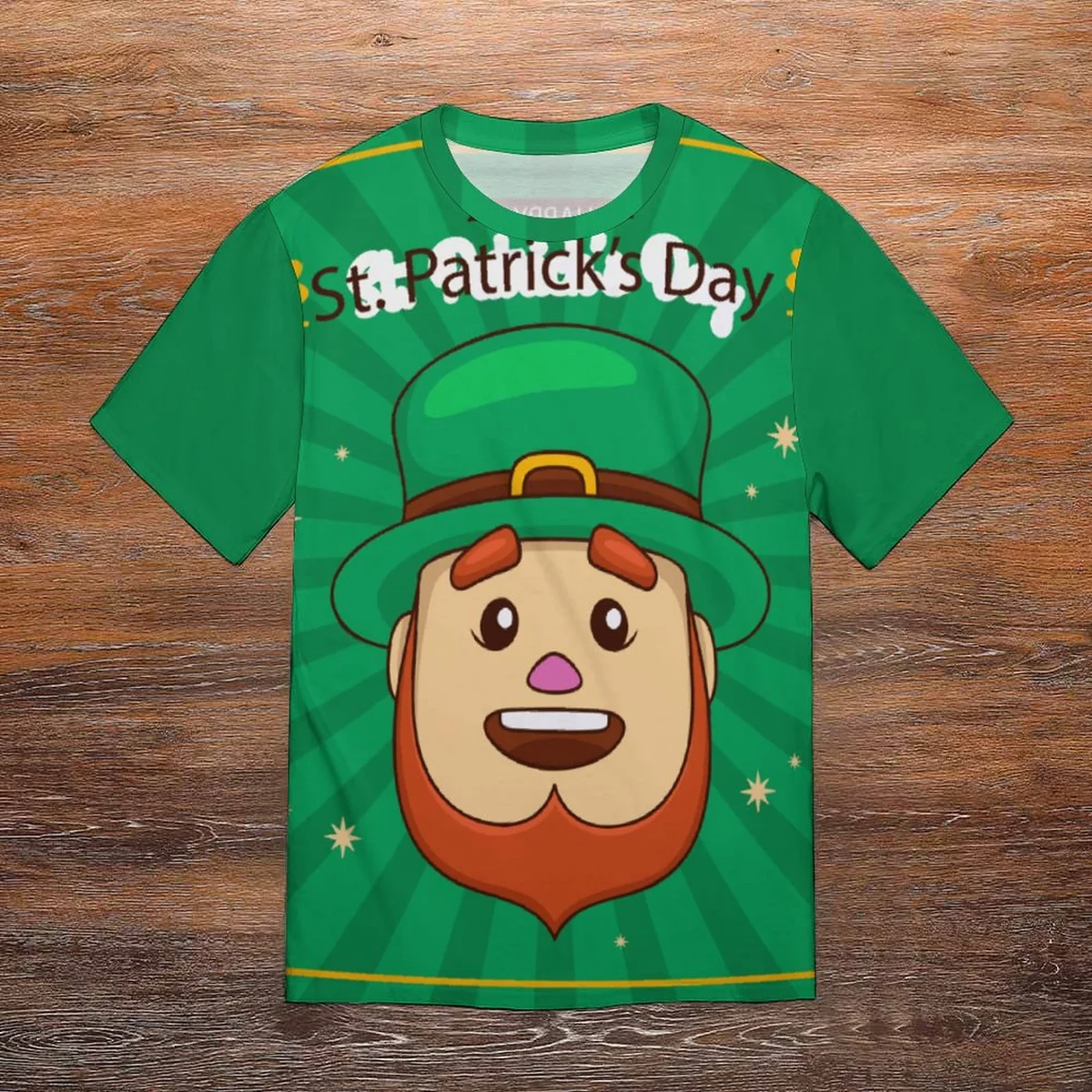 Men's Crew Neck Short Sleeve Tee - Leprechaun Face Print - view 6