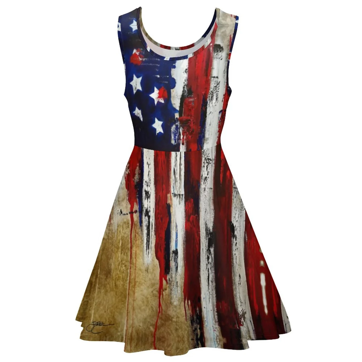 Women's Sleeveless Scoop-Neck Skater Dress - Rustic American Flag Print - view 4