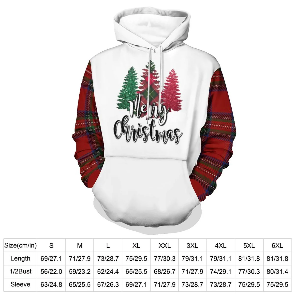 Unisex Double-Lined Hood Hoodie - Merry Christmas Tree Plaid Graphic - view 2