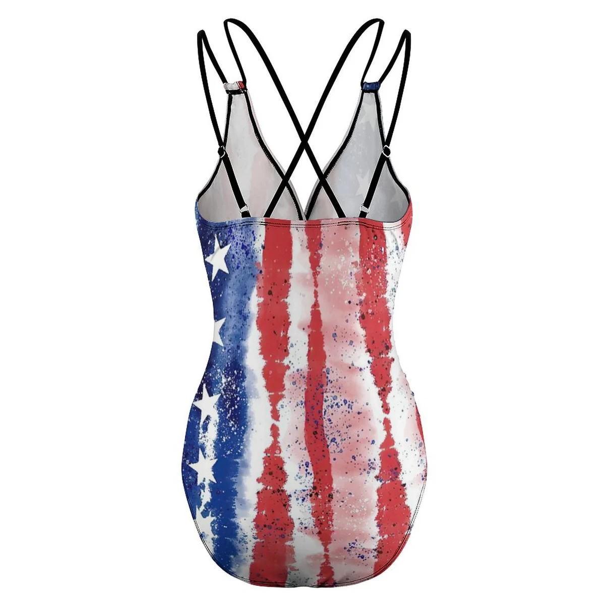 Women's V-Neck Crossback One-Piece Swimsuit - Distressed American Flag Print - view 7