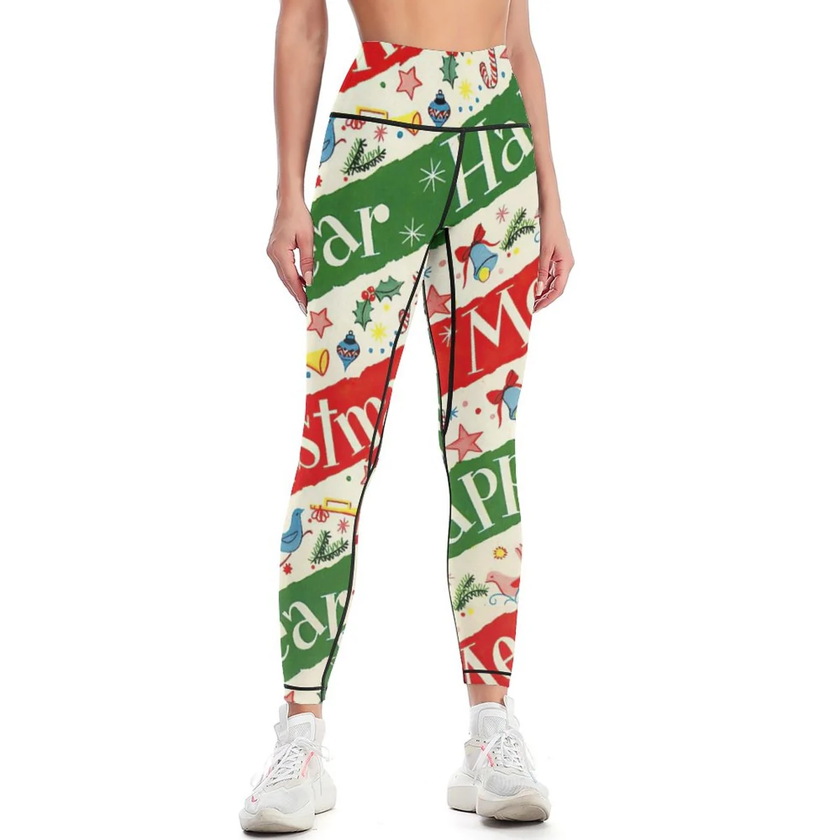Women's High-Waist Yoga Leggings - Happy Holidays Script Print