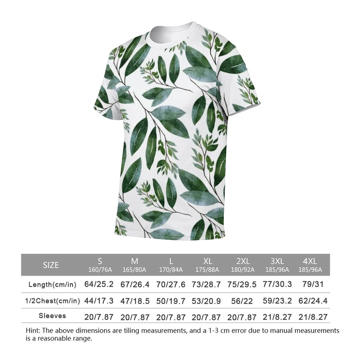 Unisex Crew Neck Short Sleeve Tee - Watercolor Leaf Branch Print - view 2