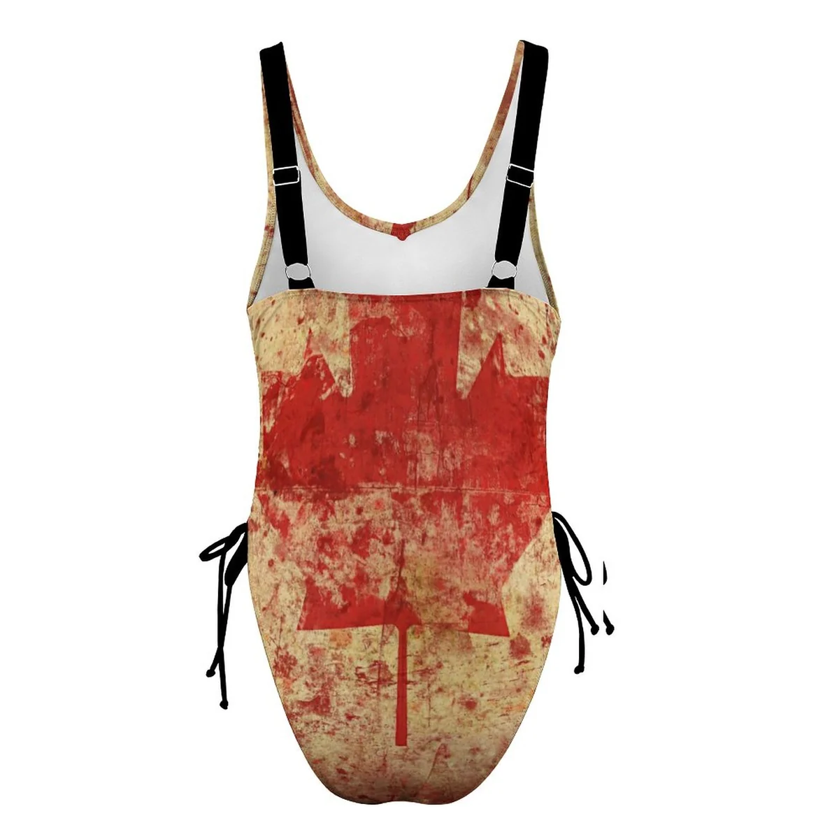 Women's Tie-Side One-Piece Swimsuit - Distressed Canadian Flag Print - view 7